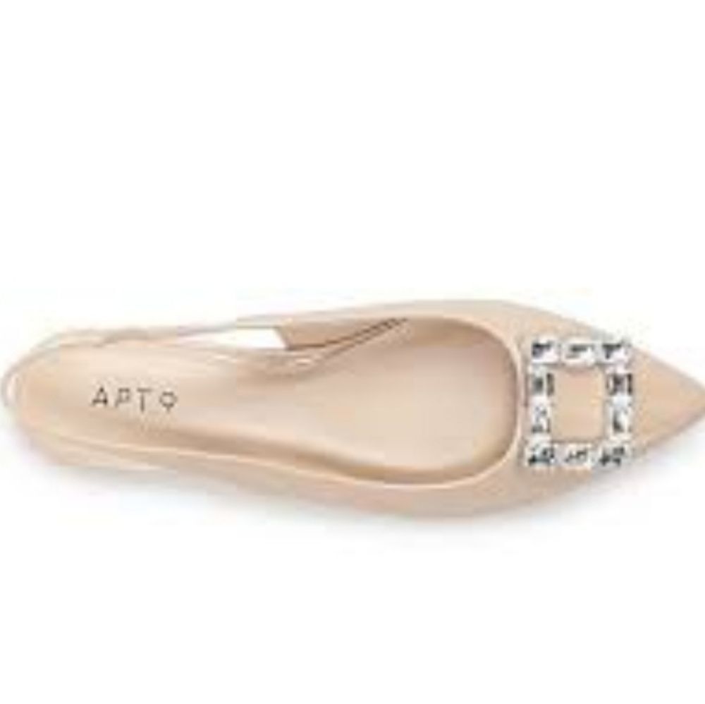 BRAND NEW APT.9 RHINESTONE BUCKLE DETAIL MEMORY FOAM SLINGBACK POINTED TOE FLAT